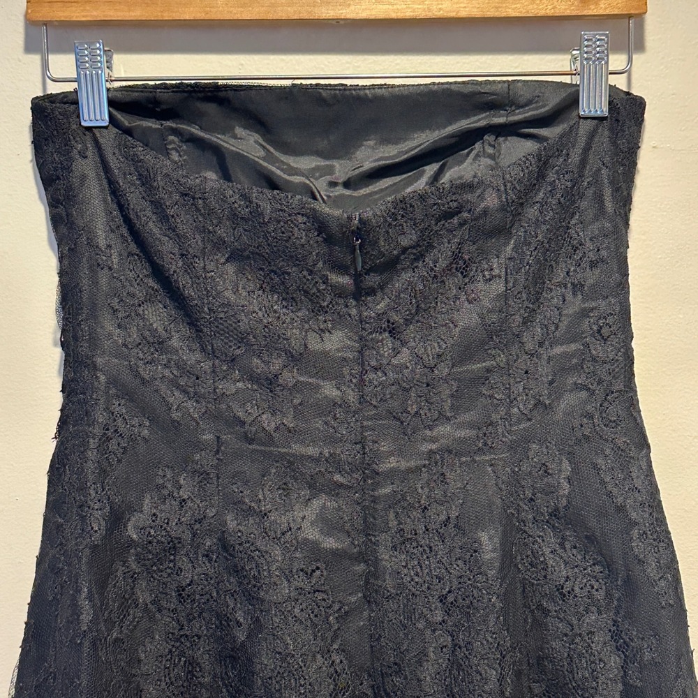 VTG Shoshanna Janie Lace Strapless Mini Dress Womens 4 Black Floral LBD Cocktail - Picture 8 of 13
